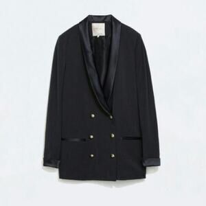 NWOT Zara Double Breasted Gold Button Blue Blazer.